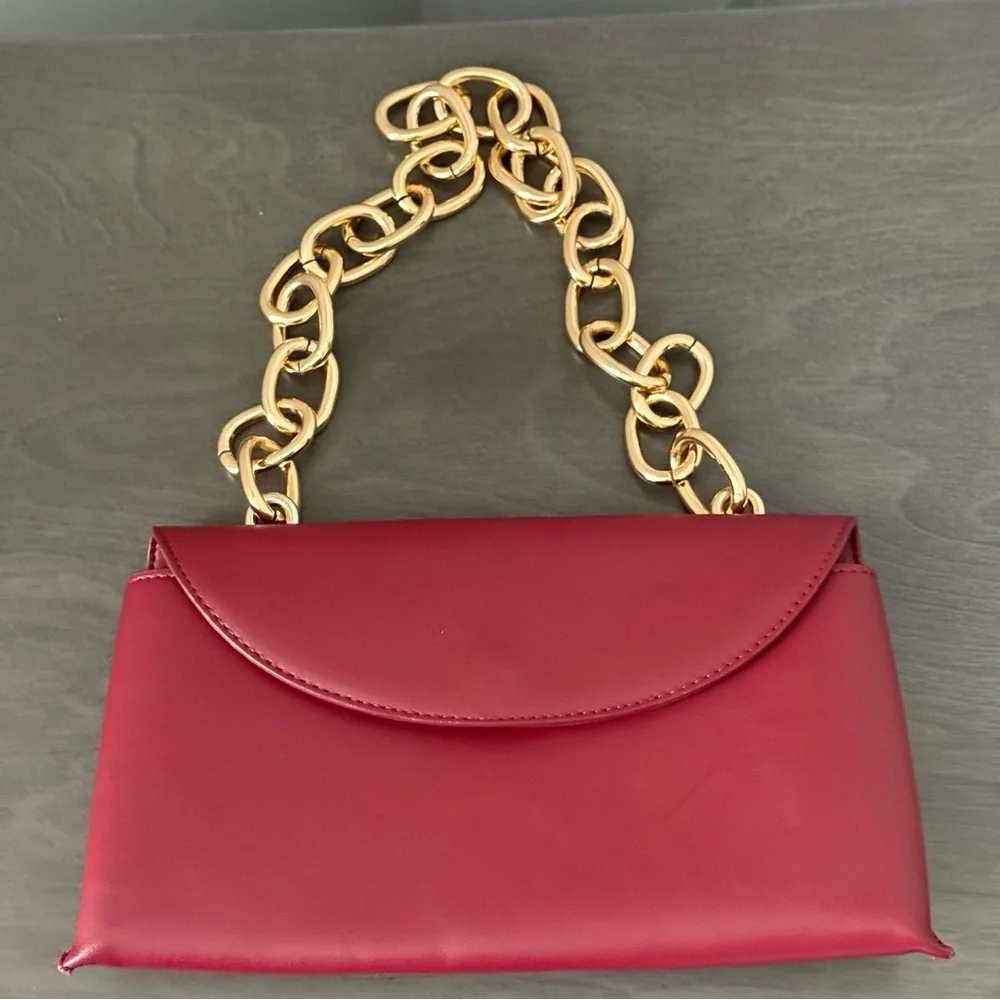 Faux Leather Red Chain Strap Bag